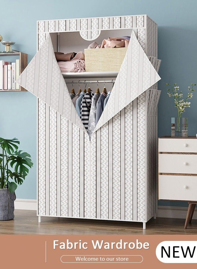 DURKU Portable Clothes Closet with Side Pockets, Fabric Wardrobe for Hanging Clothes, Freestanding Garment Organizer with Sturdy Fabric Cover, Closet Clothes Organizer with Zipper for Bedroom, Cloakroom Sturdy and Easy Assemble - Image 1